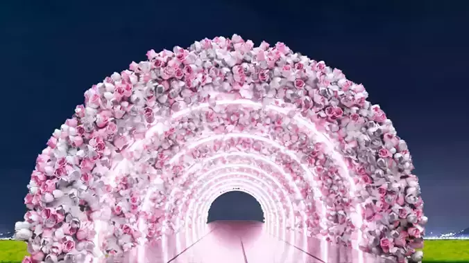 Fairy Glass Walkway decorated with Flowers 3D model 3D model
