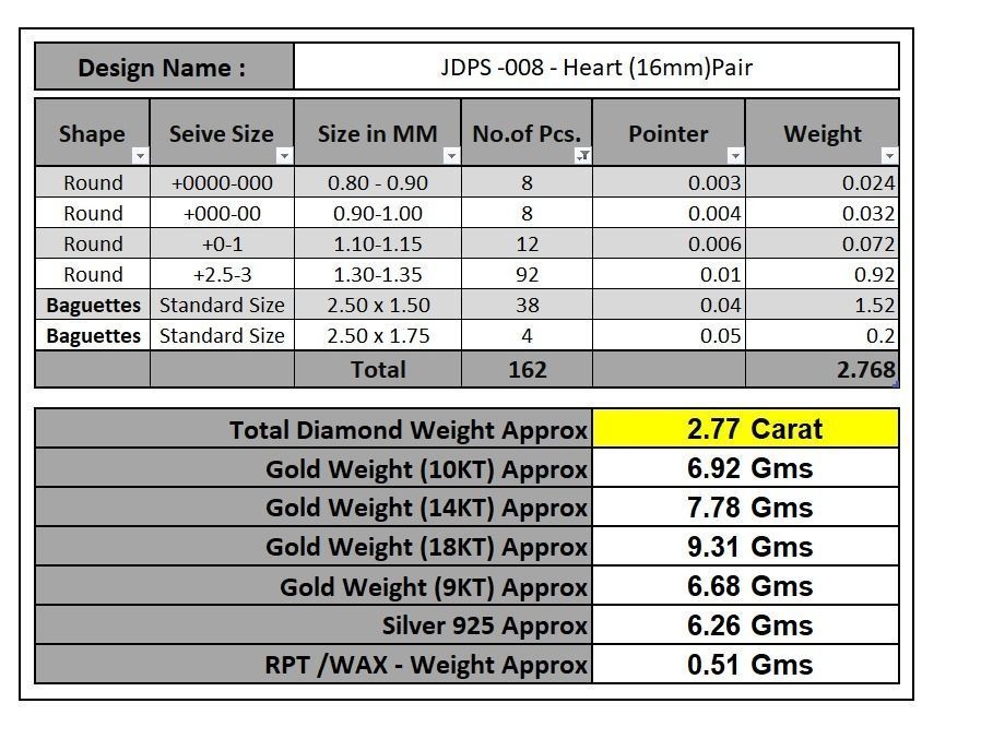 Custom Heart Studs Ice-out Baguettes Diamond Studs - Unisex 16mm 3D print model_19