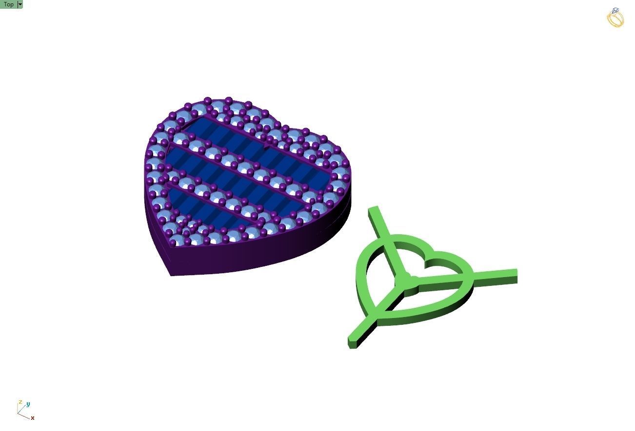 Custom Heart Studs Ice-out Baguettes Diamond Studs - Unisex 16mm 3D print model_13