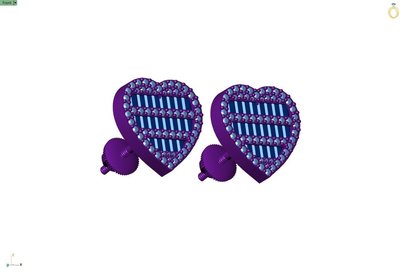 Custom Heart Studs Ice-out Baguettes Diamond Studs - Unisex 16mm 3D print model_9