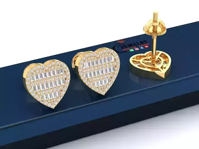 Custom Heart Studs Ice-out Baguettes Diamond Studs - Unisex 16mm