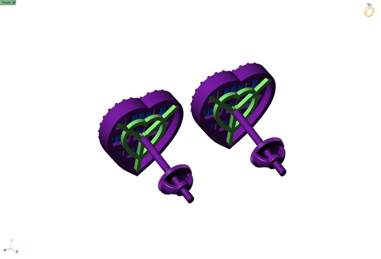 Custom Heart Studs Ice-out Baguettes Diamond Studs - Unisex 16mm 3D print model_10