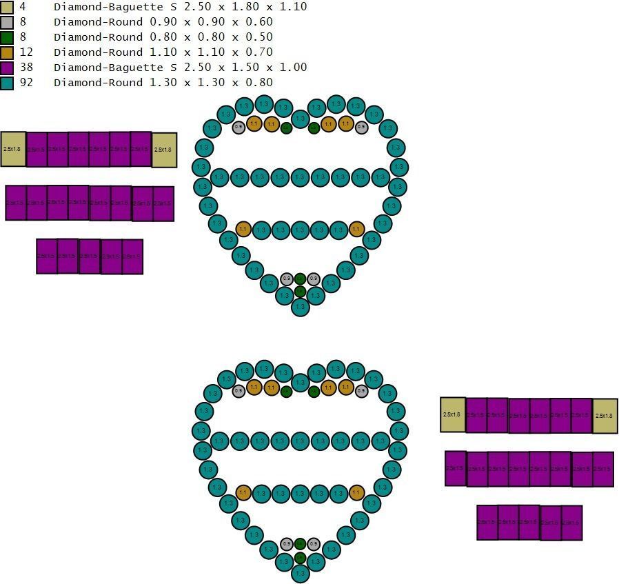 Custom Heart Studs Ice-out Baguettes Diamond Studs - Unisex 16mm 3D print model_18