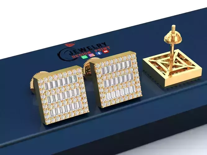 Custom Square Ice-out Baguettes Diamond Studs - Unisex 12mm