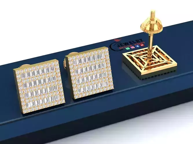 Custom Square Ice-out Baguettes Diamond Studs - Unisex 16mm 