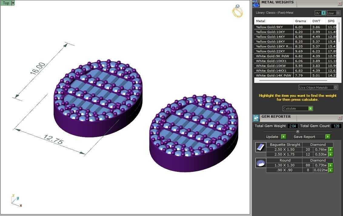 Custom Oval Studs Ice-out Baguettes Diamond Studs - Unisex 16mm 3D print model_6