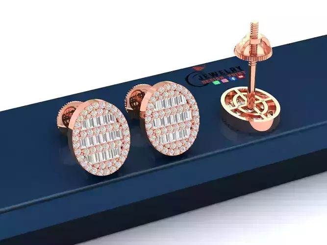 Custom Oval Studs Ice-out Baguettes Diamond Studs - Unisex 16mm