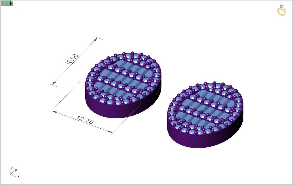 Custom Oval Studs Ice-out Baguettes Diamond Studs - Unisex 16mm 3D print model_4