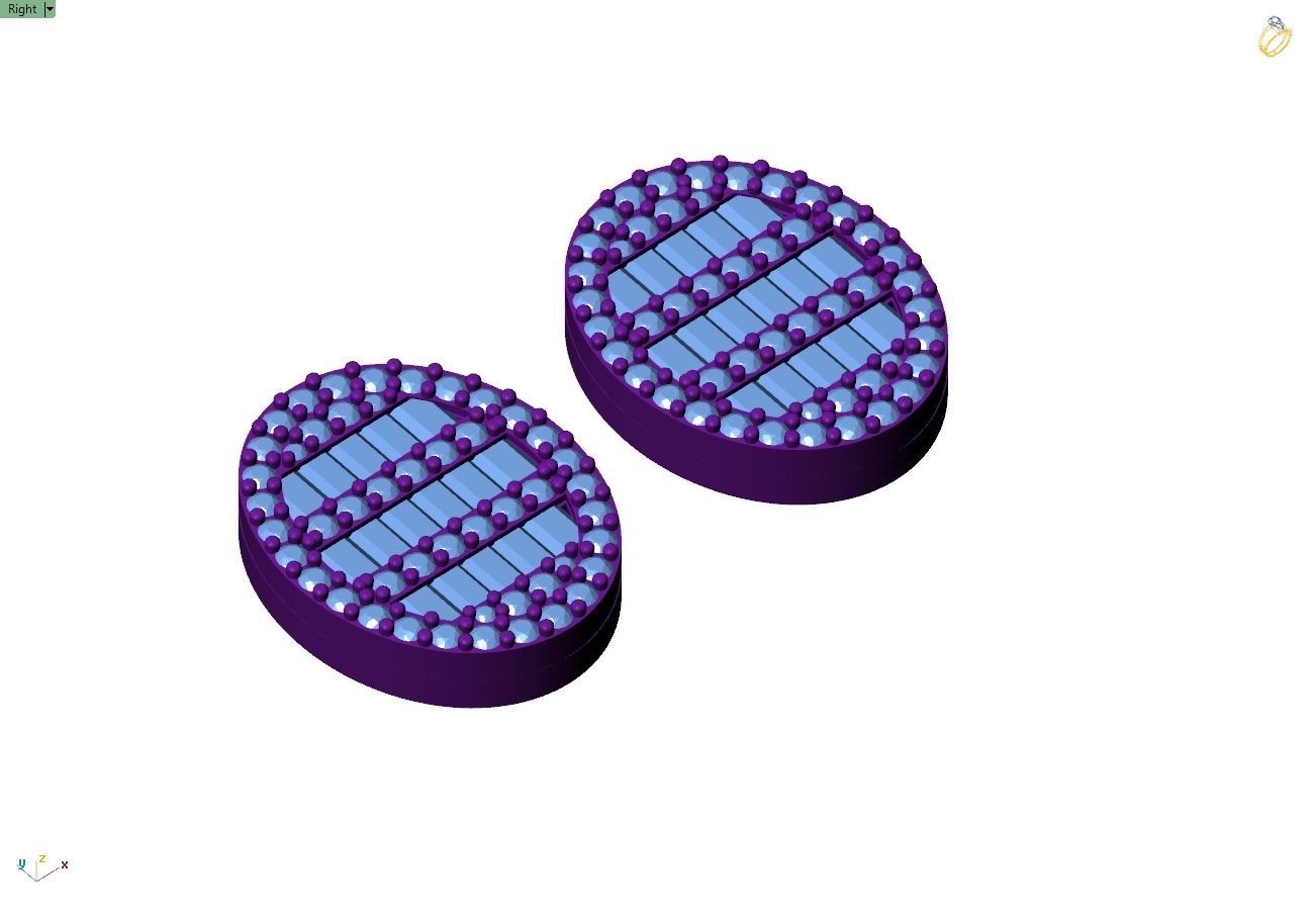 Custom Oval Studs Ice-out Baguettes Diamond Studs - Unisex 16mm 3D print model_11