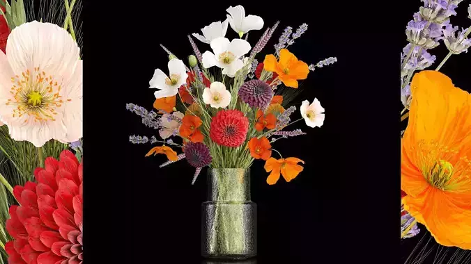 Bouquet of wildflowers Chrysanthemum Lavender Poppy wheat 405