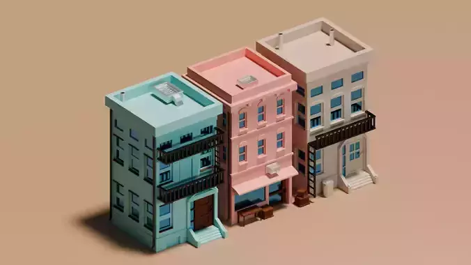 Three Low Poly House Collection