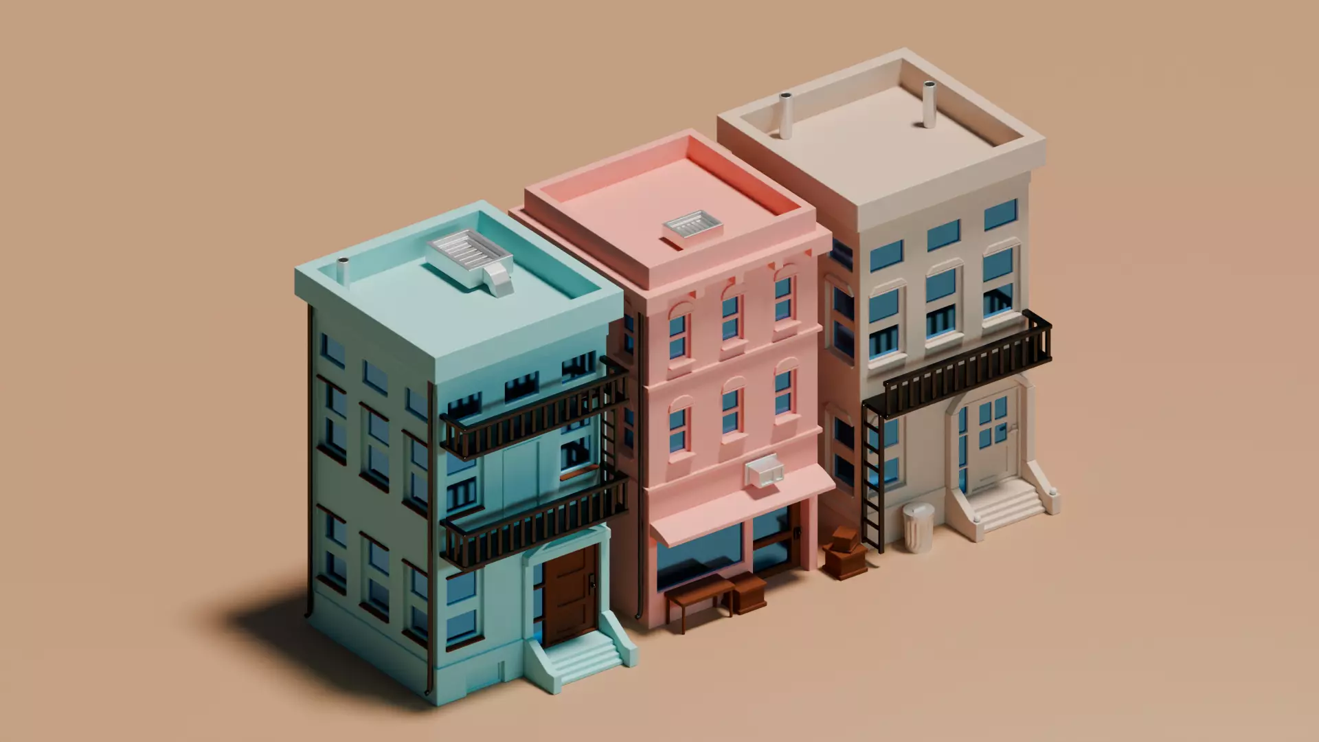 Three Low Poly House Collection Low-poly 3D model_0