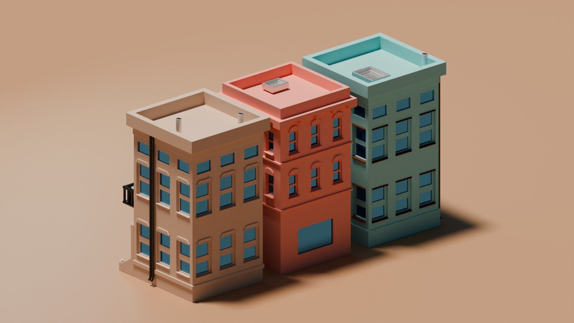 Three Low Poly House Collection Low-poly 3D model_3