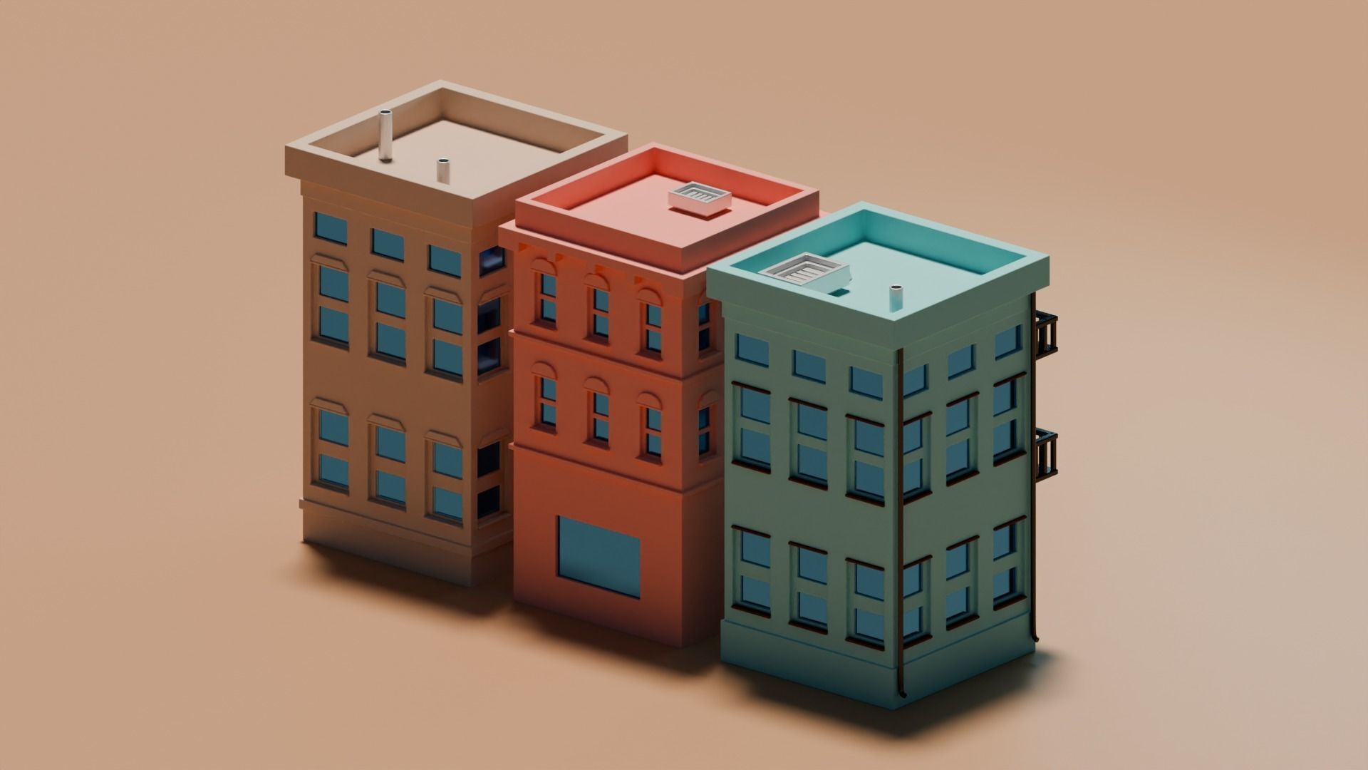 Three Low Poly House Collection Low-poly 3D model_2