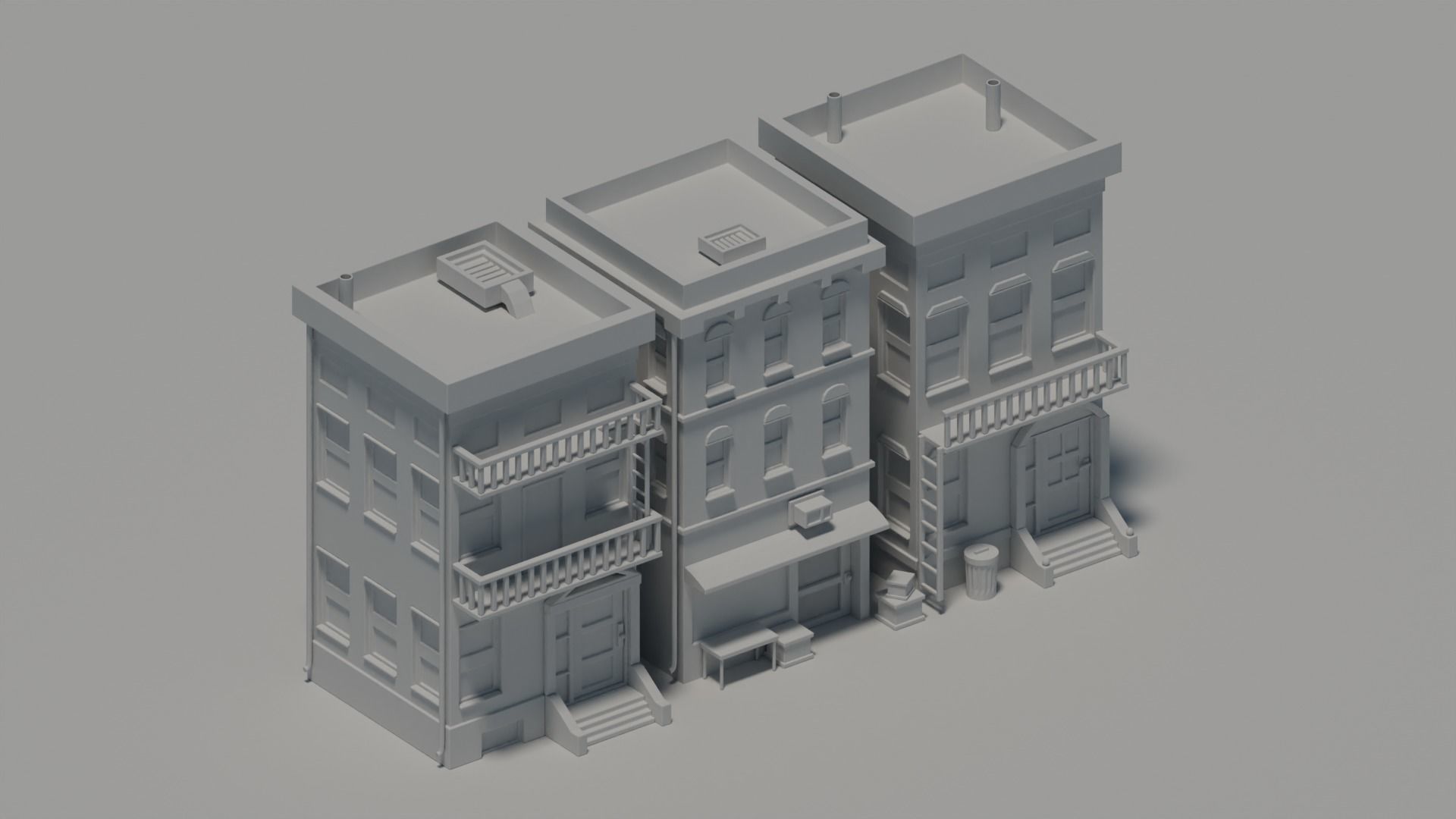 Three Low Poly House Collection Low-poly 3D model_4