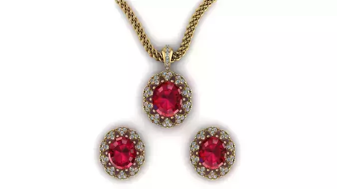 Diamond ruby pendant set