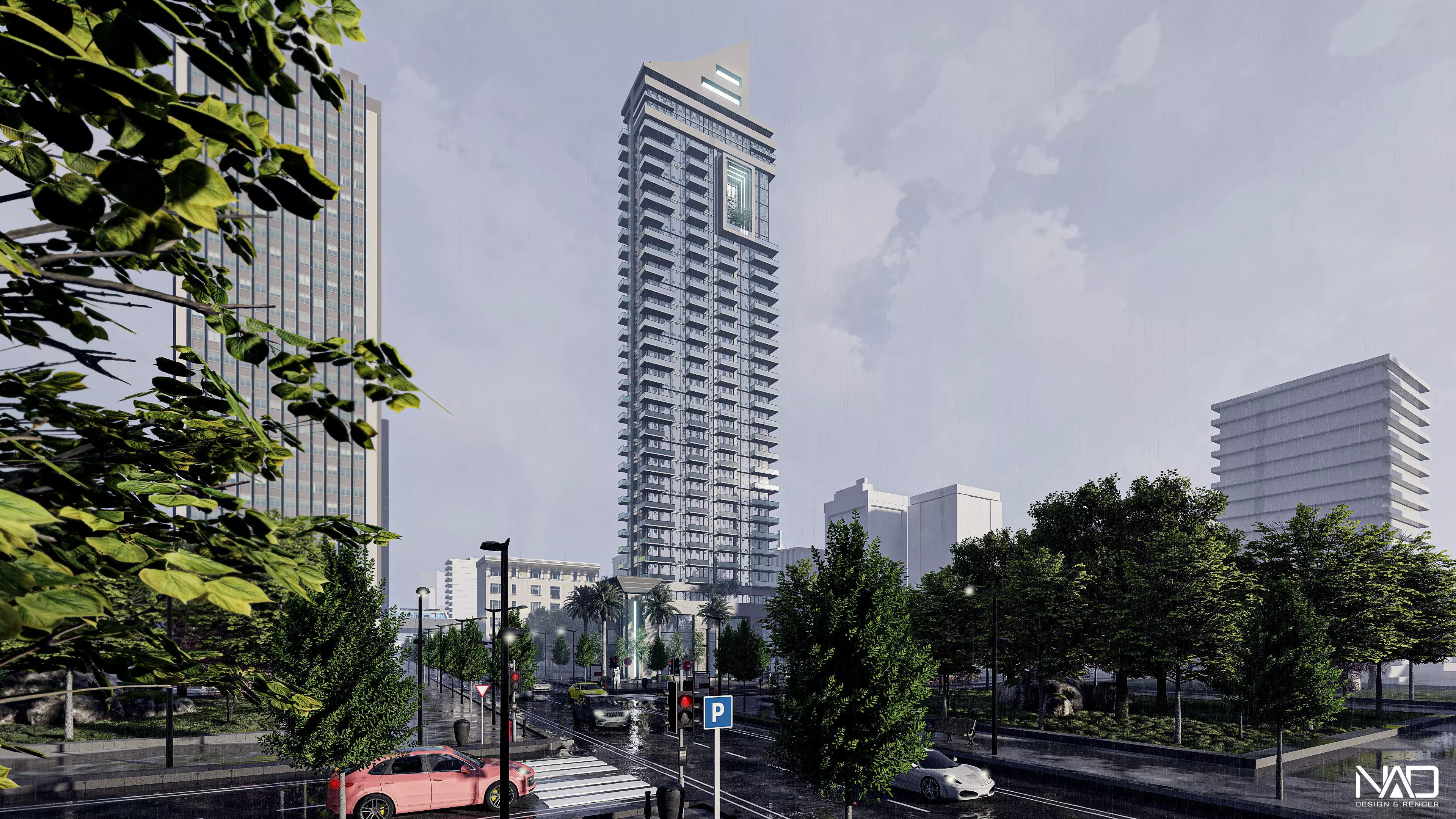 Azure Tower Exterior Design 3D model_0