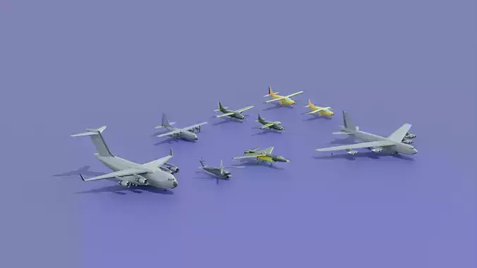 Low Poly military airplane and helicopter pack  5 plus 1  Low-poly 3D model