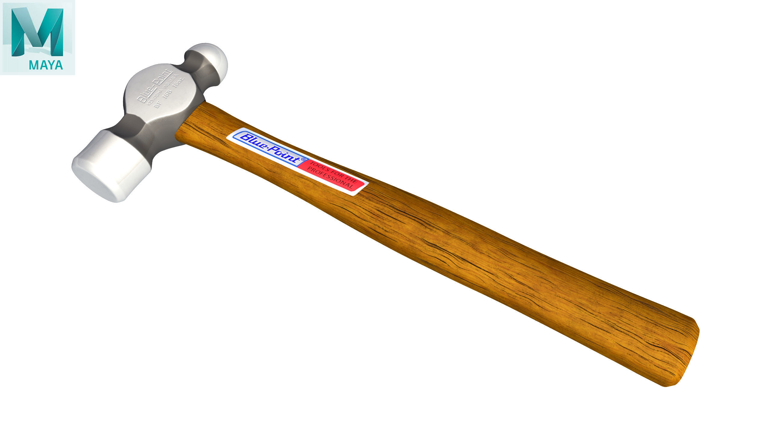 SO 16 Ounce Ballpen Hickory Hammer Low-poly 3D model_30