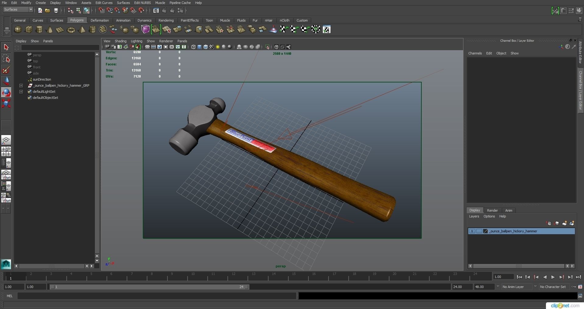 SO 16 Ounce Ballpen Hickory Hammer Low-poly 3D model_31