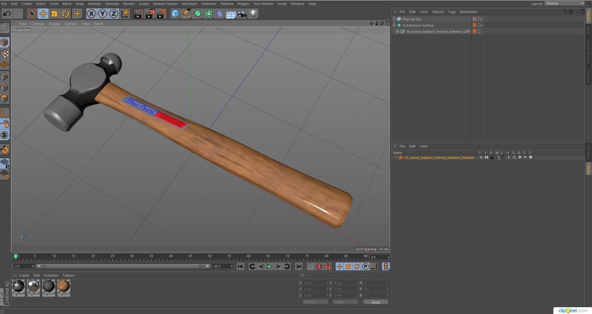SO 16 Ounce Ballpen Hickory Hammer Low-poly 3D model_34