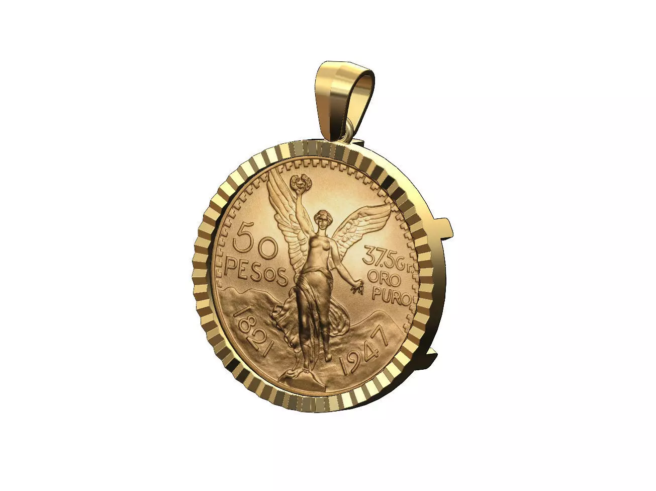 Fluted 50 pesos coin pendant frame 3D print model_0