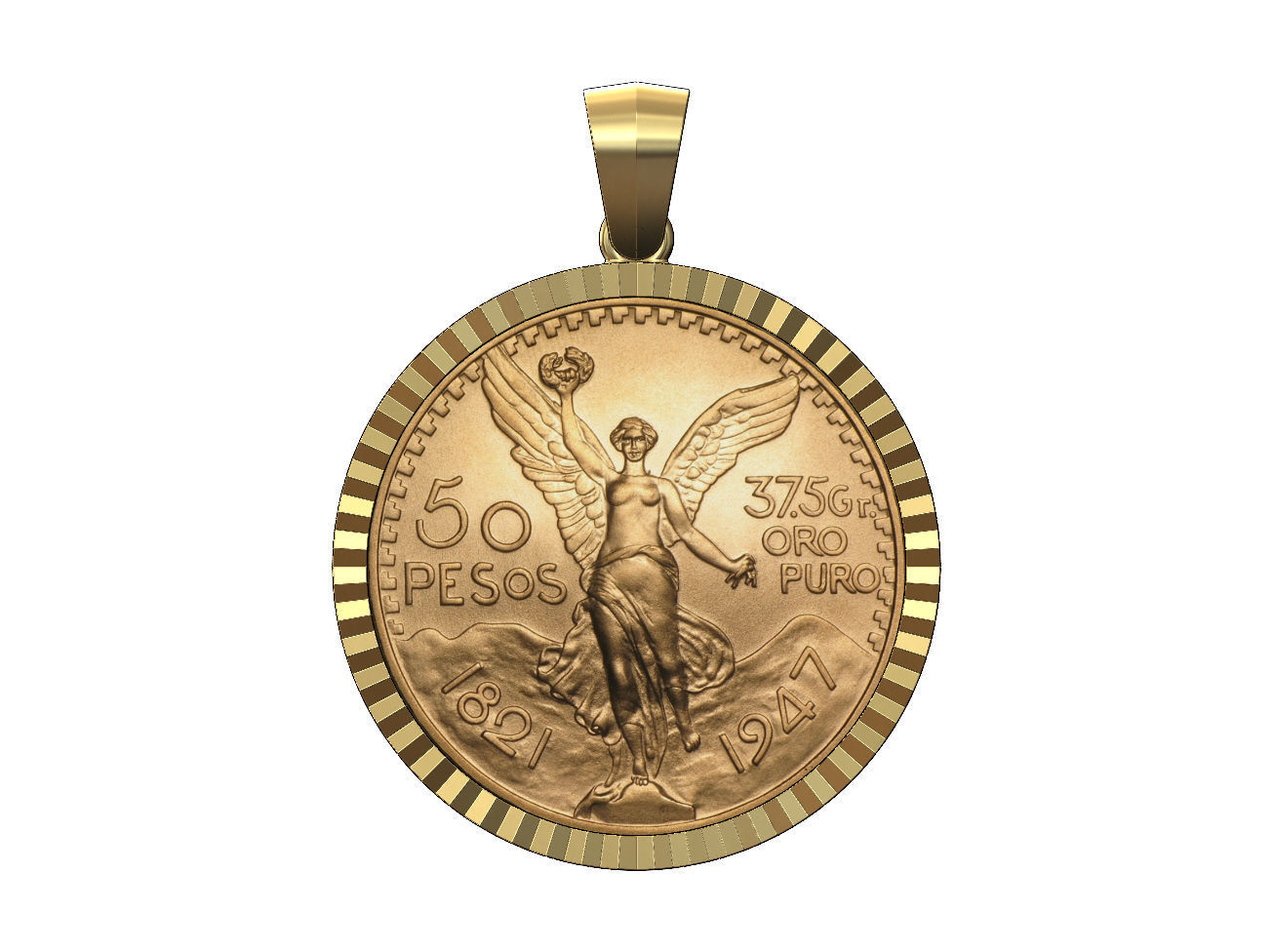 Fluted 50 pesos coin pendant frame 3D print model_1