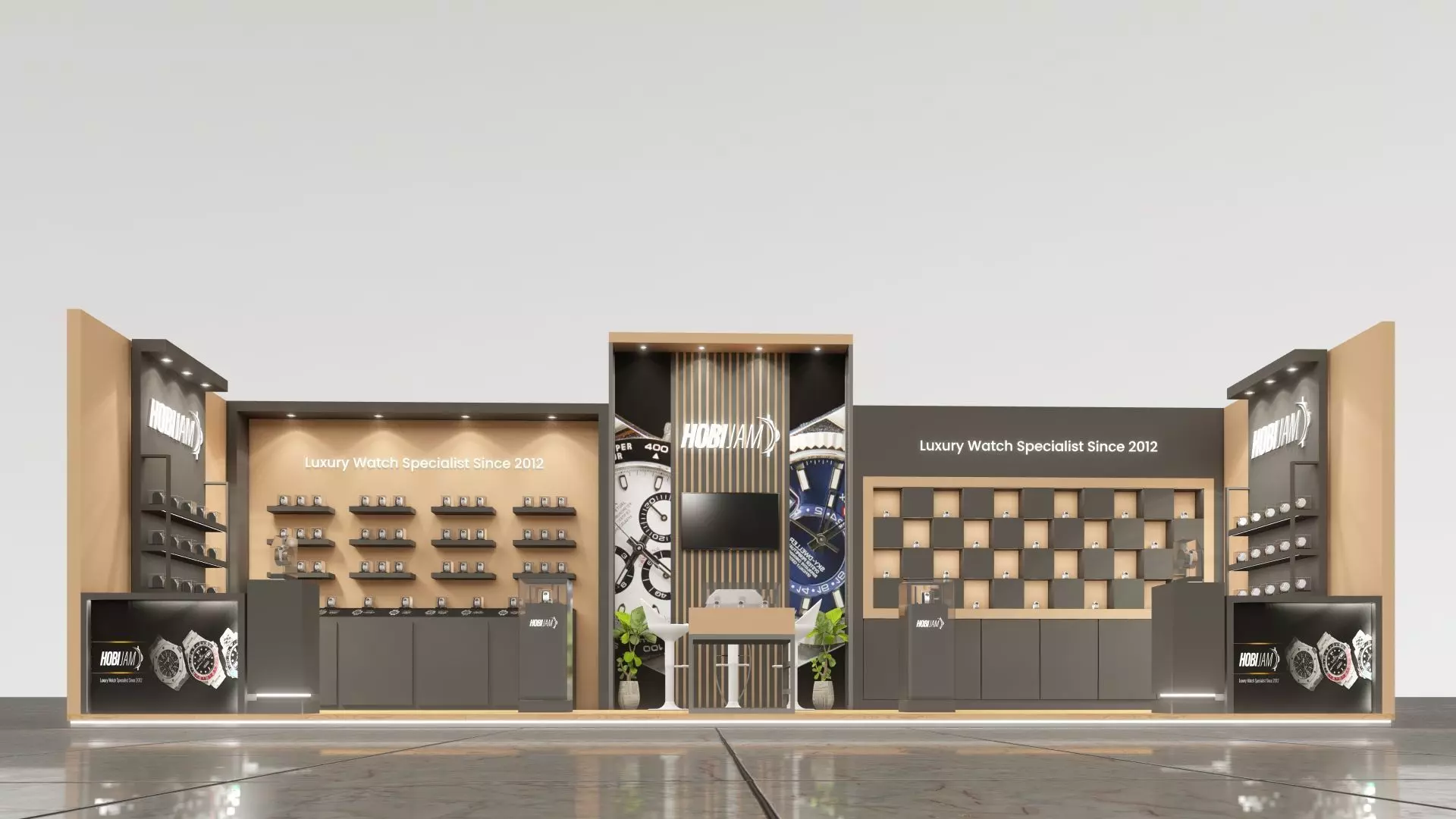 watch booth 10x3 meters 3D model