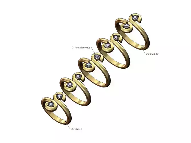 Double diamond scroll ends band US sizes 6to10