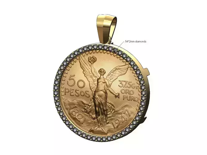 Diamond bezel 50 pesos coin pendant frame