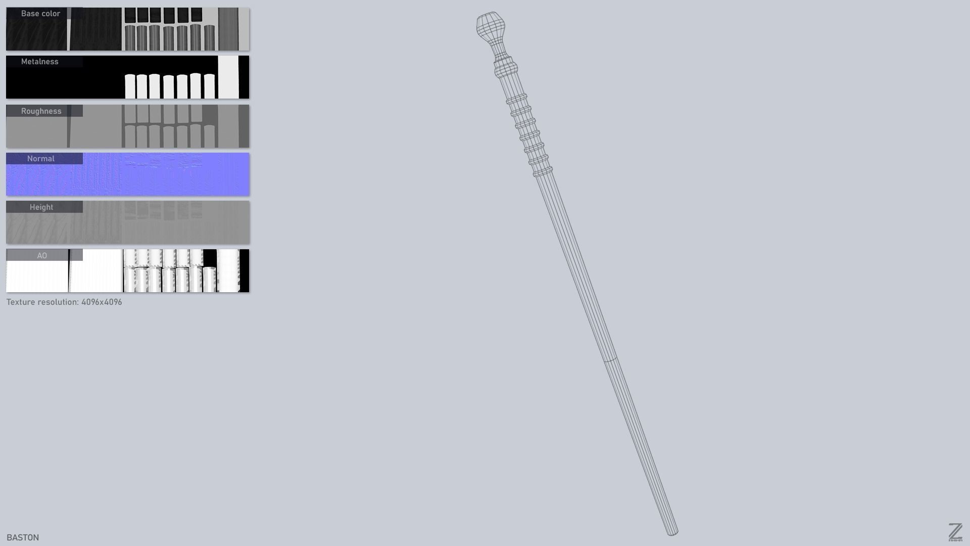 Baston Low-poly 3D model_3