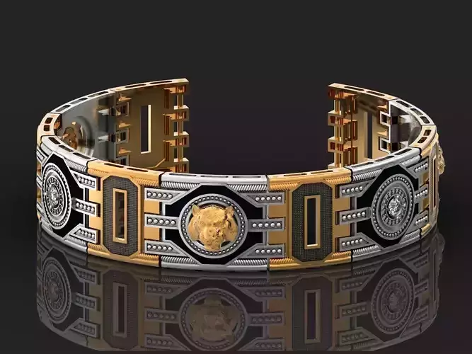 wide mens tiger bas-relief bracelet and diamonds 1120