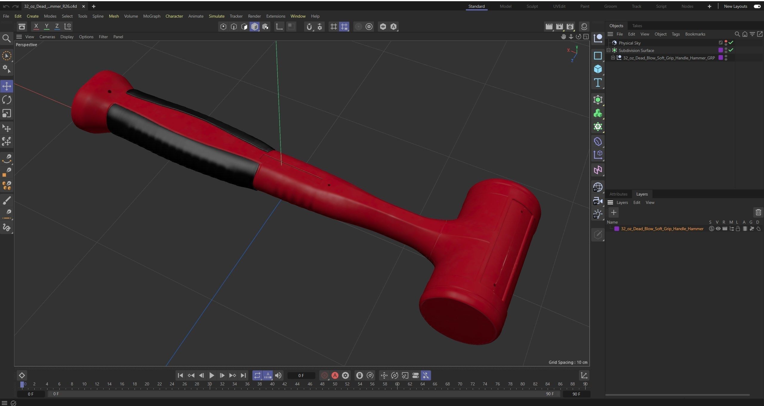 32oz Dead Blow Soft Grip Handle Hammer Low-poly 3D model_32