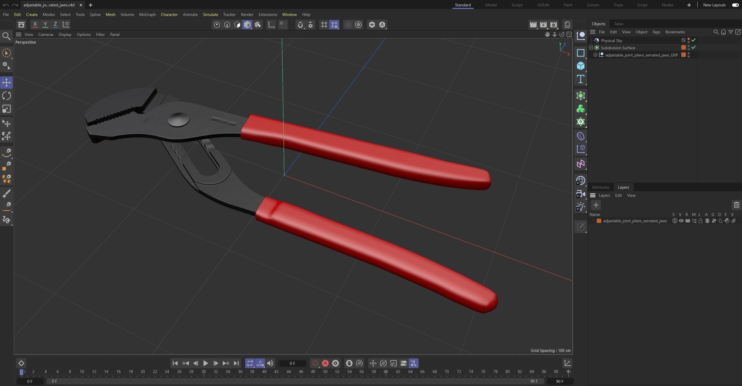 Adjastable joint pliers serrated jaws Low-poly 3D model_32