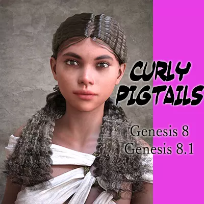 Curly Pigtails For Genesis 8 Female 3D model