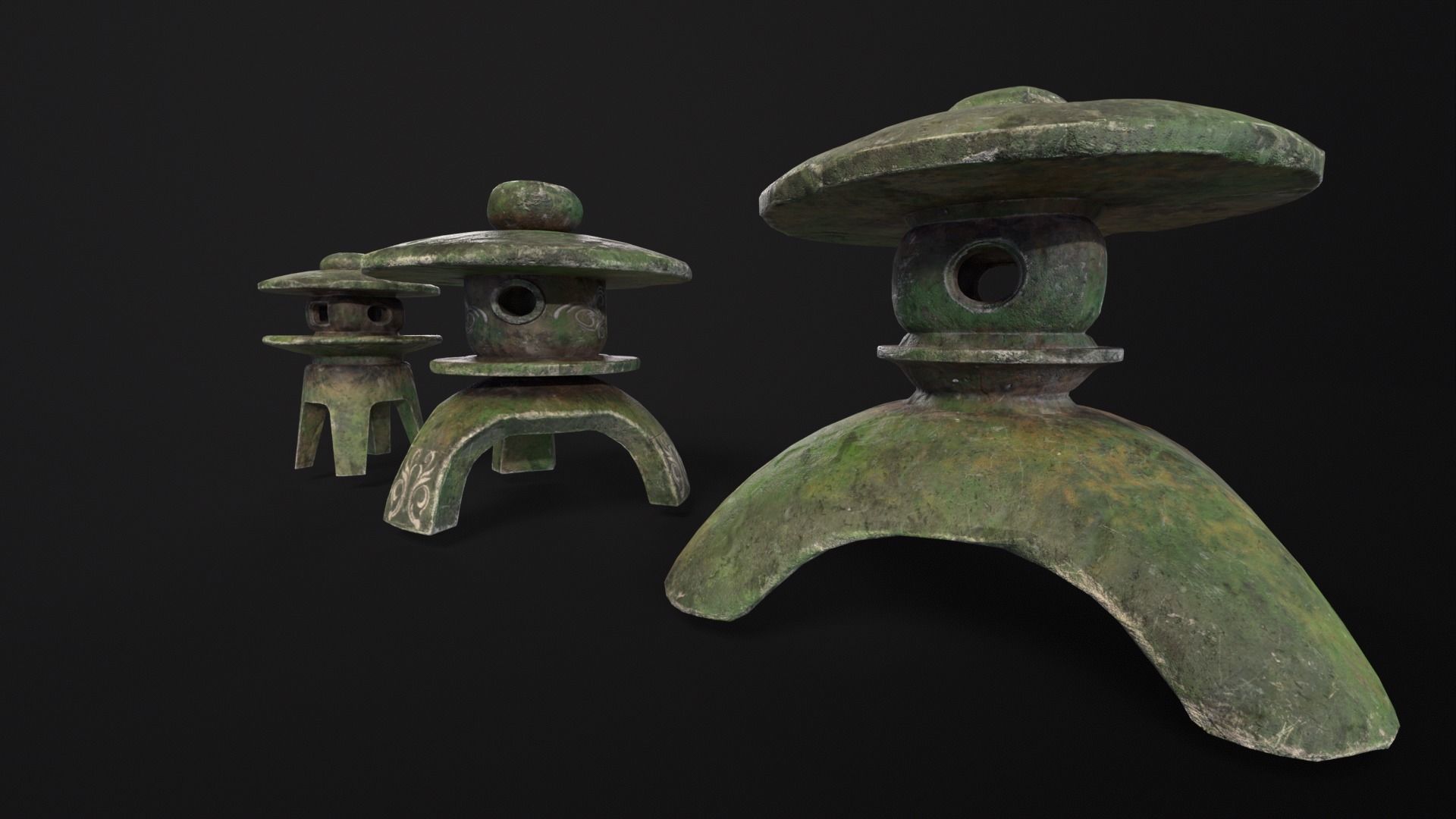 Forest Three Japanese Lanterns Low-poly 3D model_10