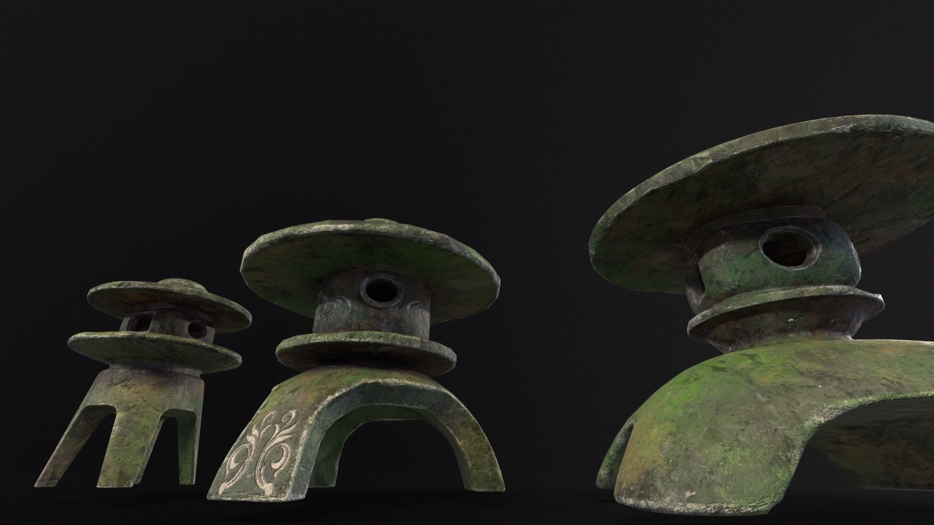 Forest Three Japanese Lanterns Low-poly 3D model_16