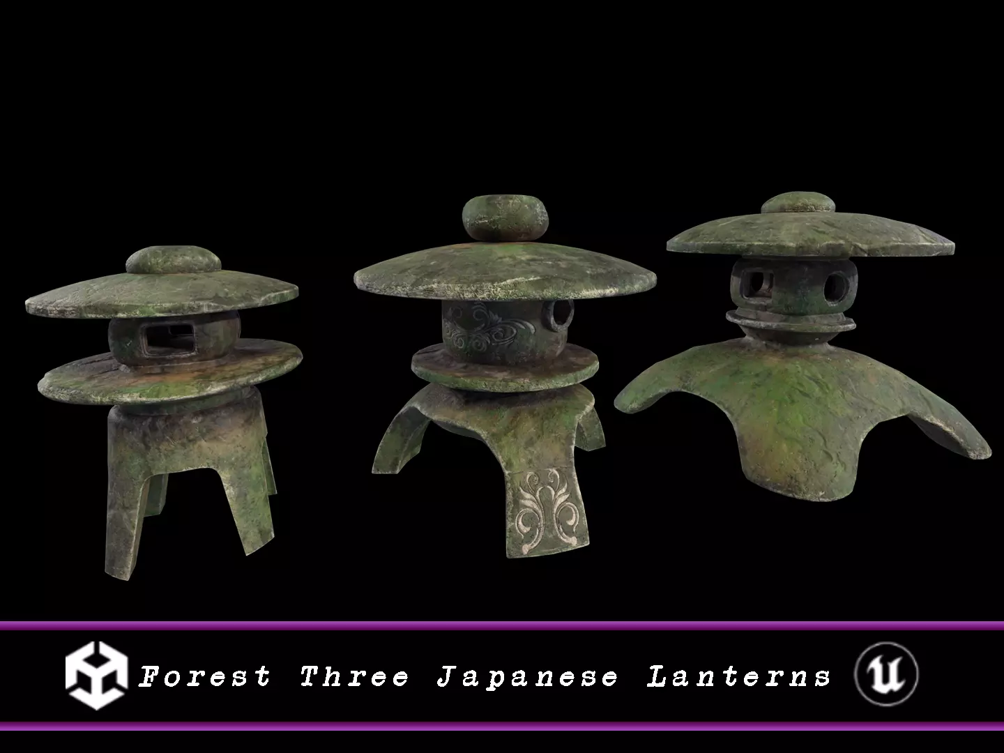 Forest Three Japanese Lanterns Low-poly 3D model_0