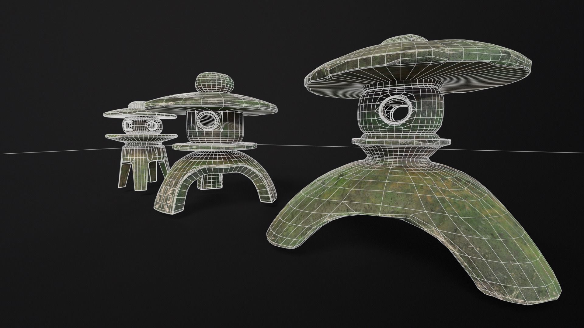 Forest Three Japanese Lanterns Low-poly 3D model_11