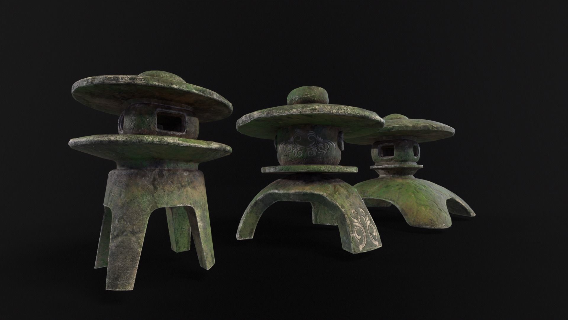 Forest Three Japanese Lanterns Low-poly 3D model_4