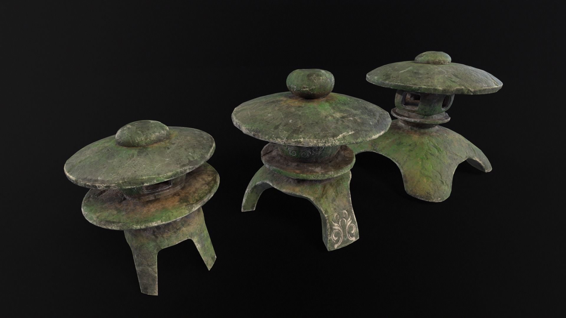 Forest Three Japanese Lanterns Low-poly 3D model_6