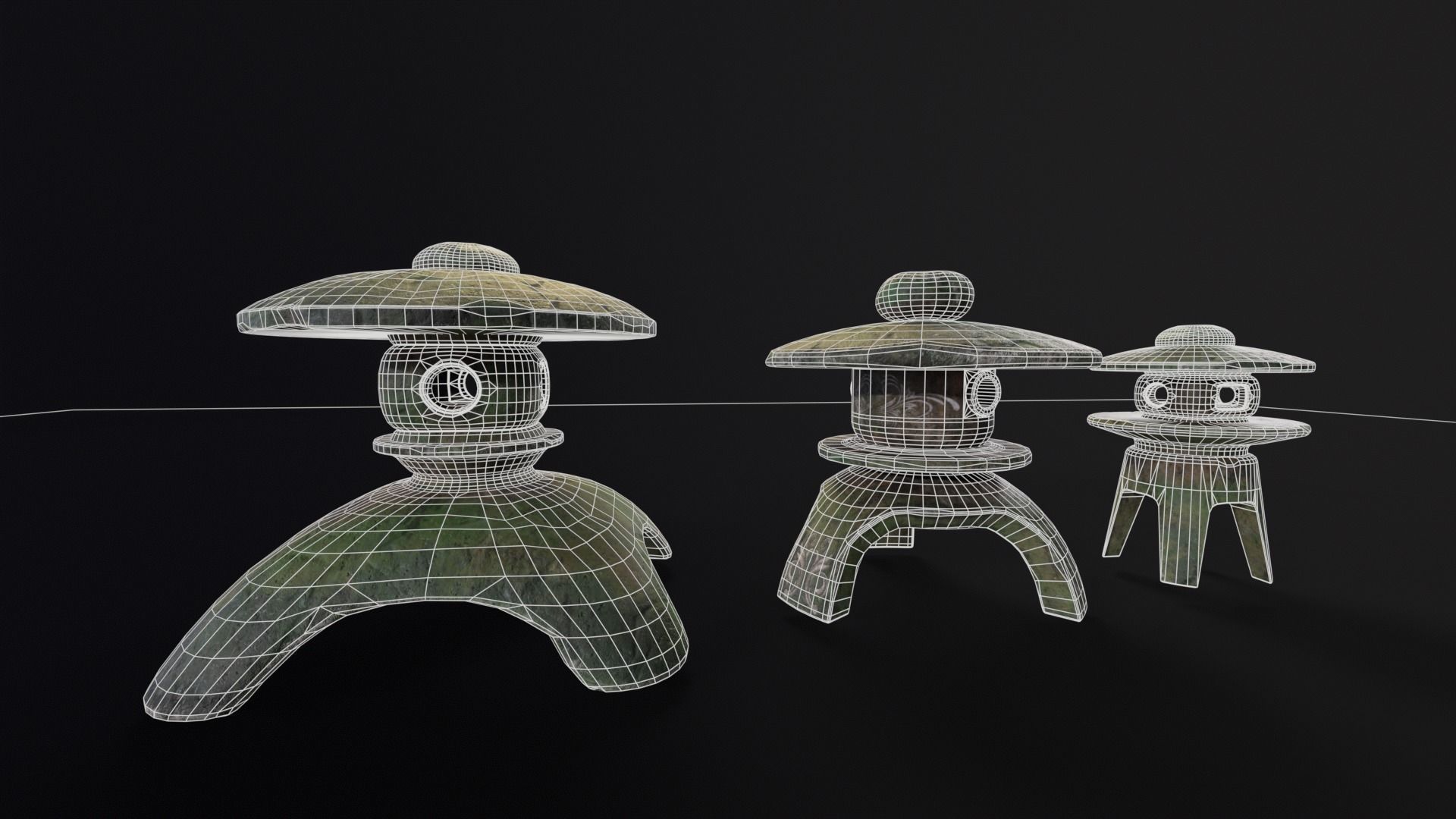 Forest Three Japanese Lanterns Low-poly 3D model_15