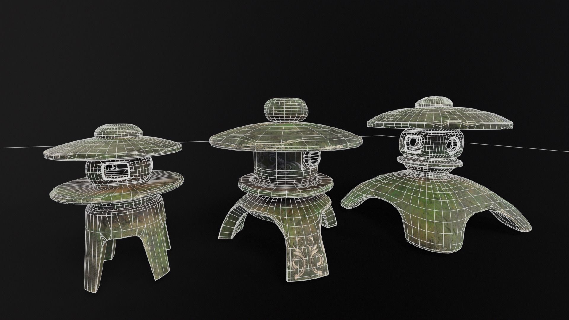 Forest Three Japanese Lanterns Low-poly 3D model_3