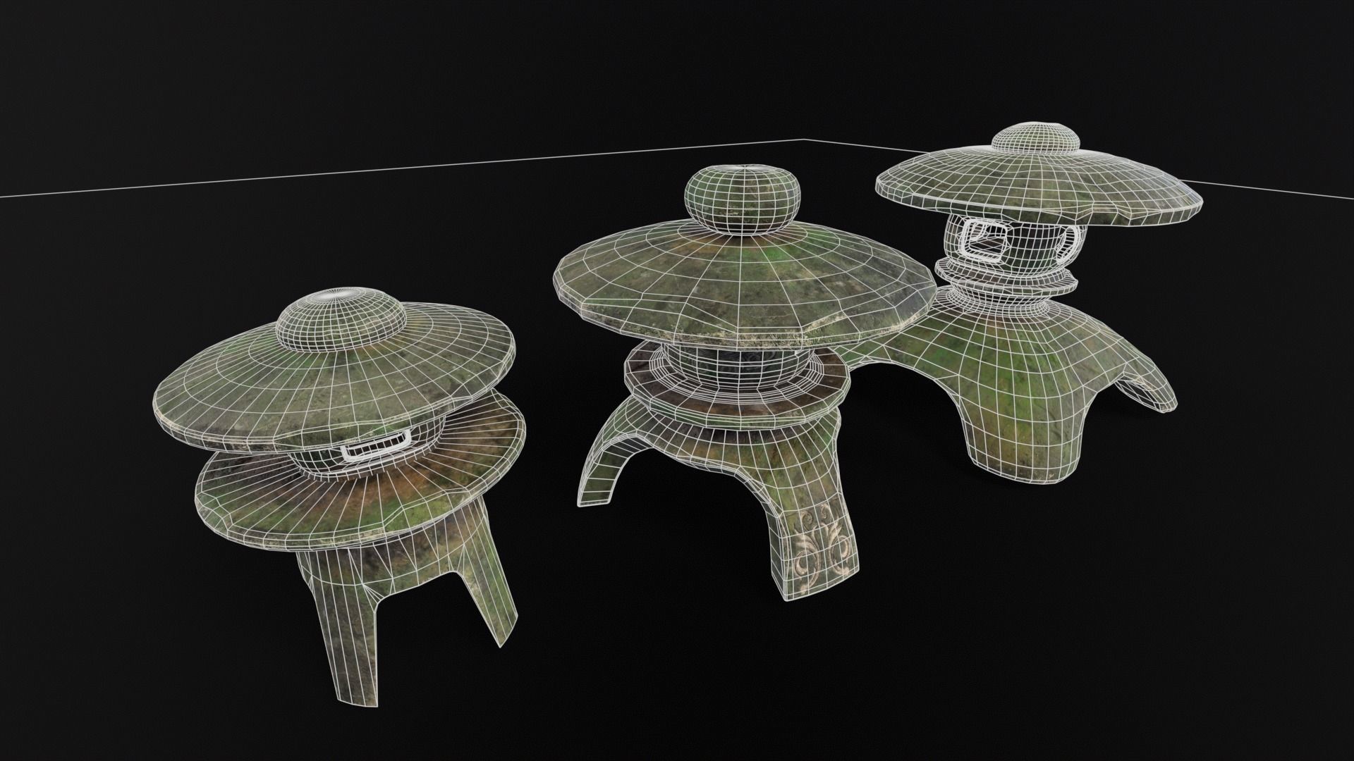 Forest Three Japanese Lanterns Low-poly 3D model_7