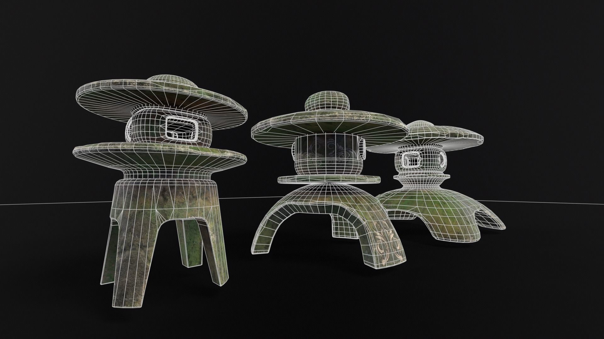 Forest Three Japanese Lanterns Low-poly 3D model_5