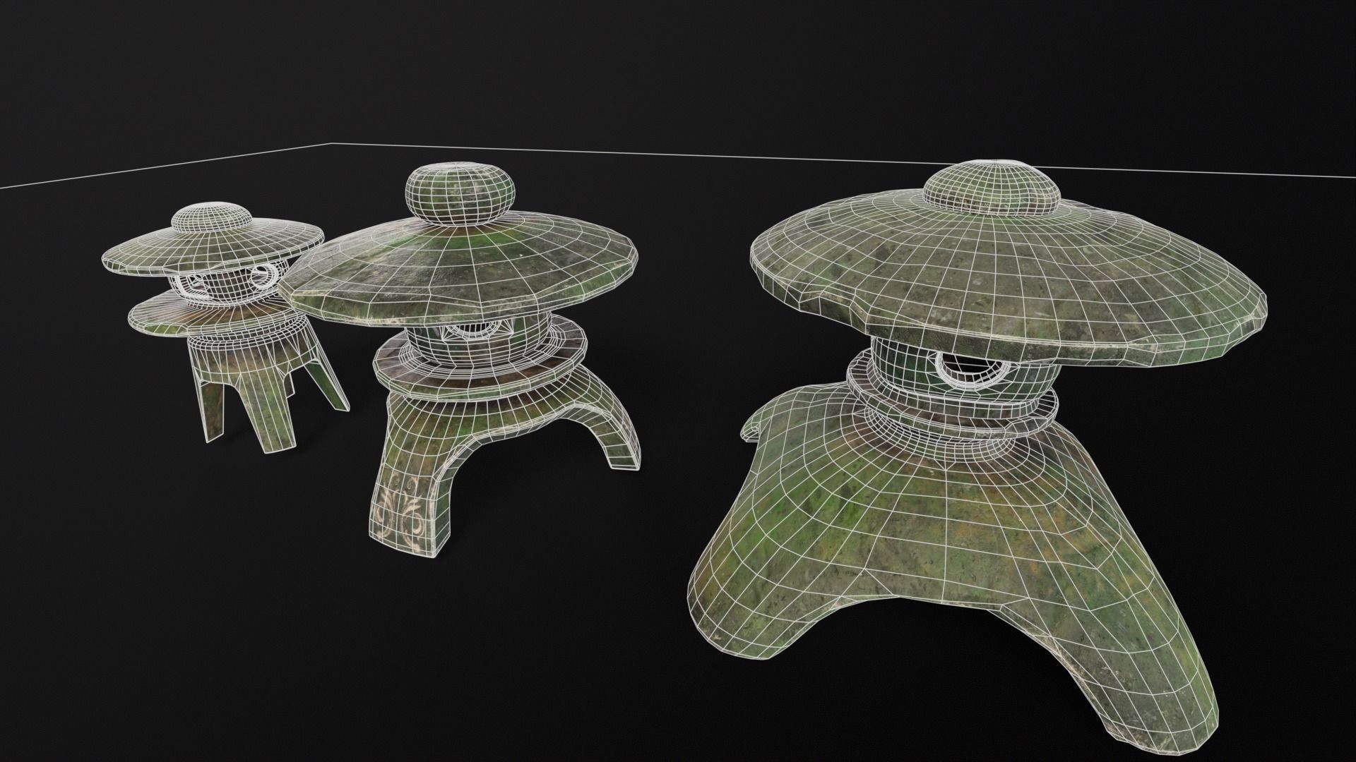 Forest Three Japanese Lanterns Low-poly 3D model_9