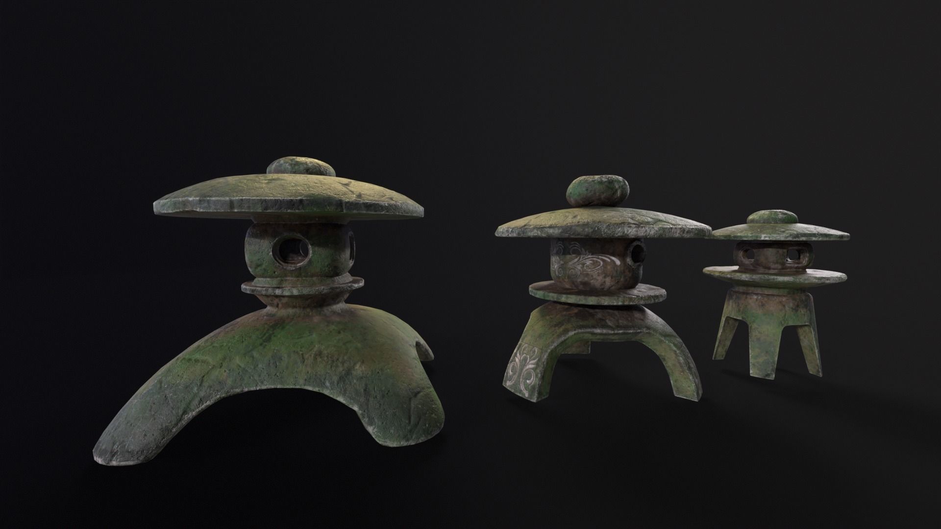 Forest Three Japanese Lanterns Low-poly 3D model_14