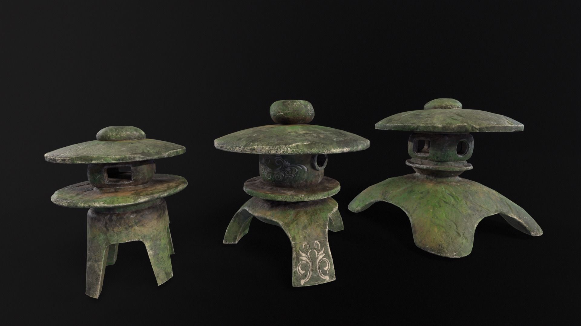 Forest Three Japanese Lanterns Low-poly 3D model_2