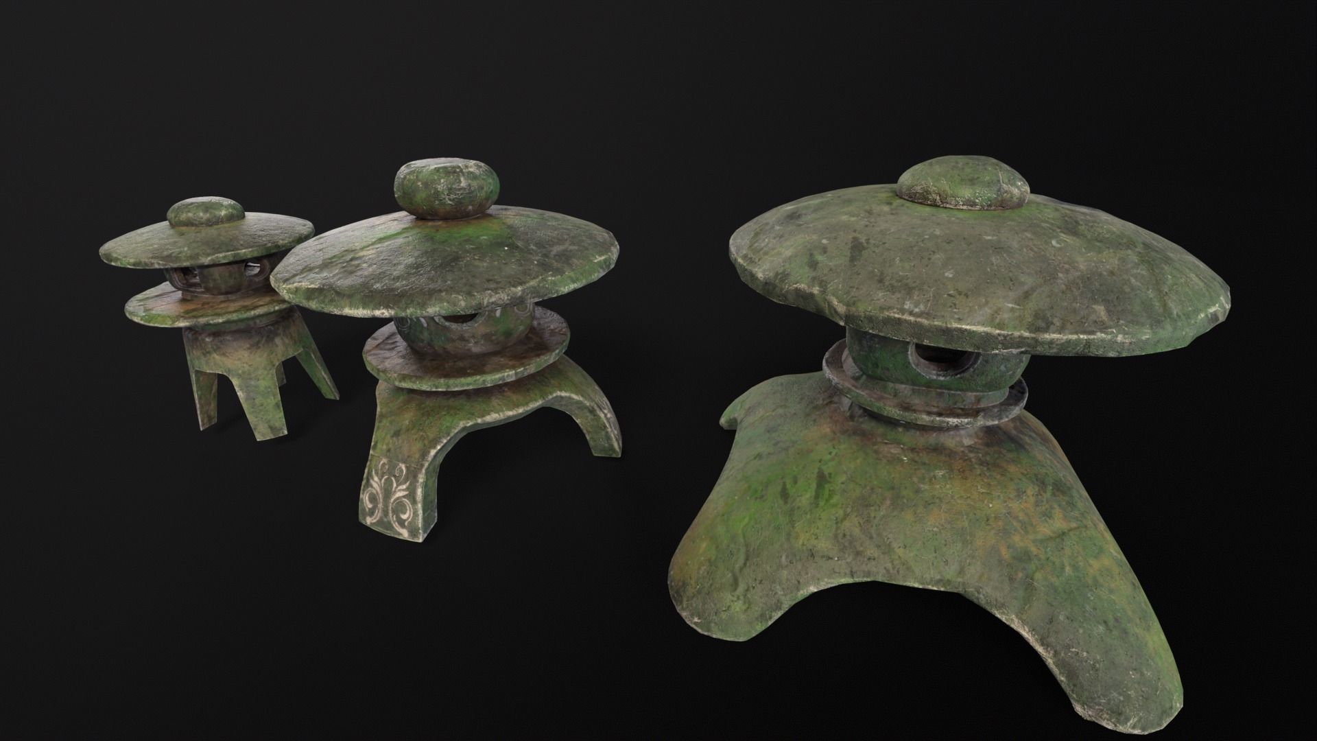 Forest Three Japanese Lanterns Low-poly 3D model_8