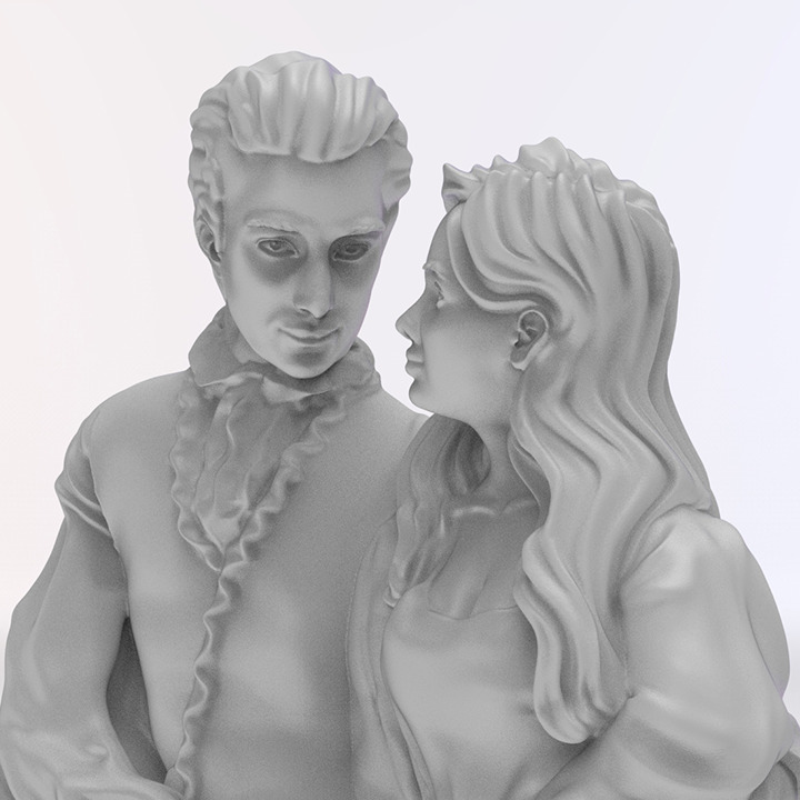 Romantic Couple Sitting on a Wooden Log 3D print model_2